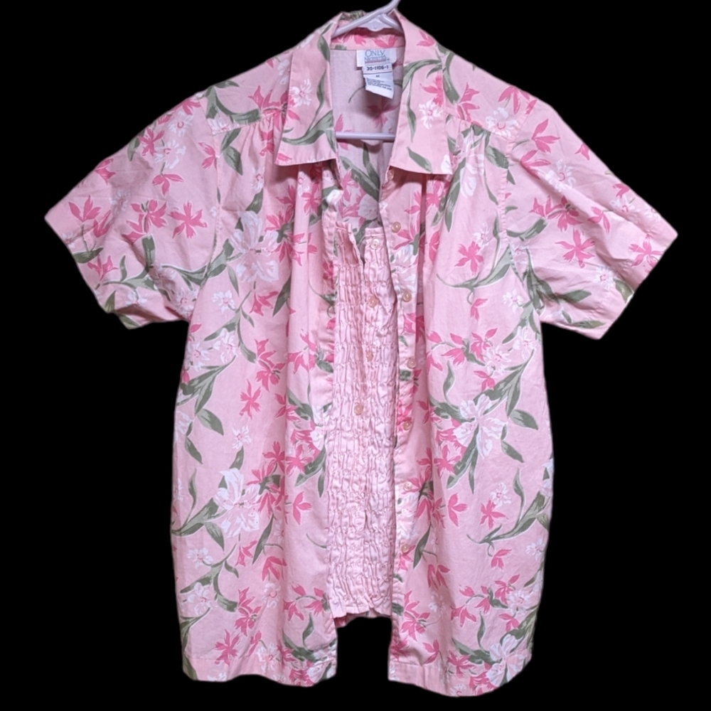 Only Necessities Woman's Size Medium Pink Floral Blouse with Built In Undershirt